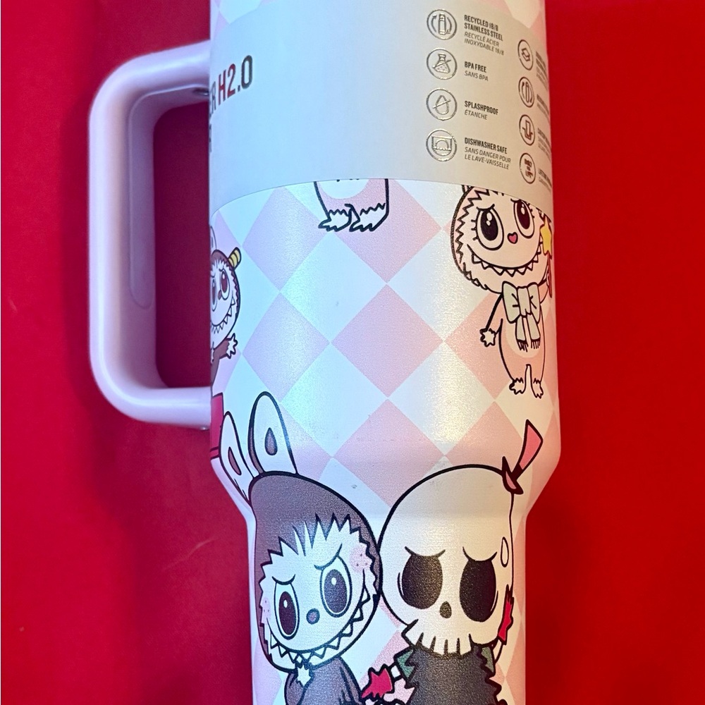 Labubu Stanley White and Pink Insulated 40 oz Tumbler with Handle